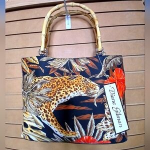 Diane Gilman Leopard & Floral Tote w/ Tropical Flowers
